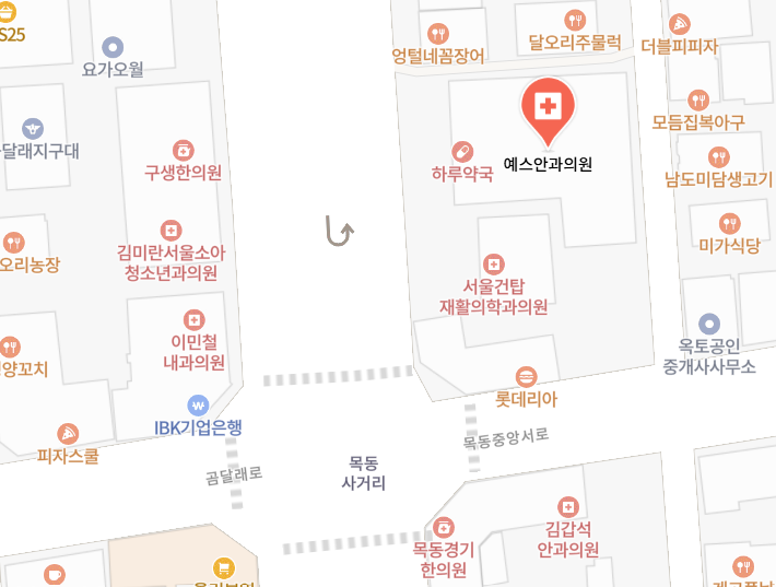 예스안과의원 위치 지도 - 서울 양천구 등촌로 32 목동태영프라자, 목동사거리 인근